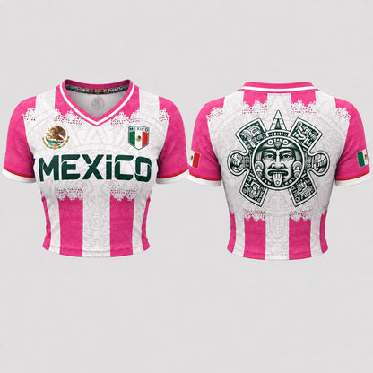 Mexico Pink Crop Jersey – Women's Aztec Soccer Top with National Flag Graphic