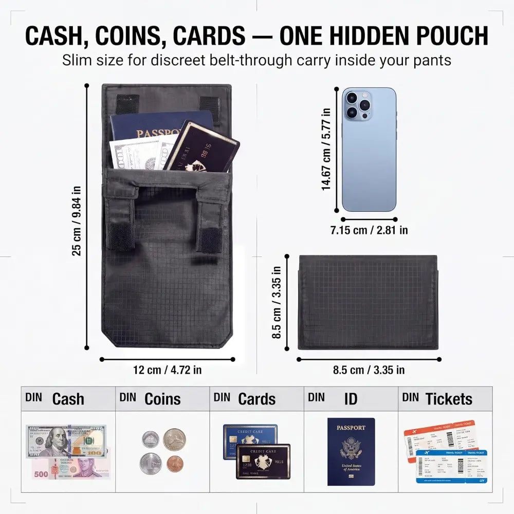 🔒 Anti-Theft Travel Waist Pouch – Slim Passport, Phone & ID Holder
