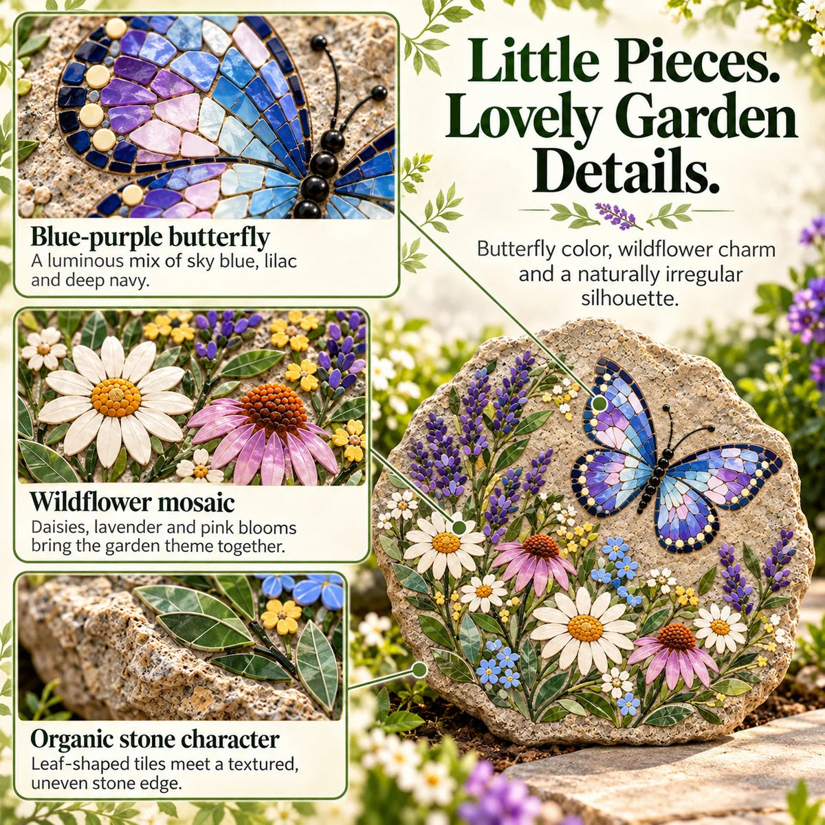 ⏳ Last Day 49% OFF – 🦋 Beginner-Friendly Butterfly Wildflower Mosaic DIY Kit | Complete Kit with Pre-Cut Tiles, Adhesive, Grout, Tools & Guide 🌼