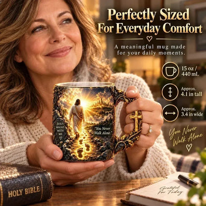 🔥 Last Day 52% OFF - 🔥✝️ Jesus Walks With MeTM – Heat-Reveal Faith Mug | You Are Never Alone (📦Buy 2 Free Shipping)
