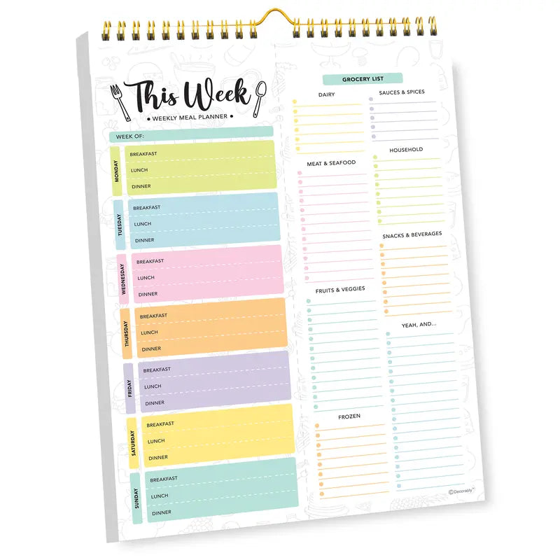 52 Sheets Pastel Undated Magnetic Weekly Meal Planner and Grocery List Notepad