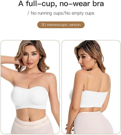 Strapless Bras for Women Non-Slip Silicone Padded Bandeau Bra Wireless Tube Top Bra