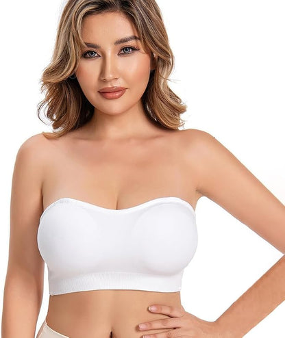 Strapless Bras for Women Non-Slip Silicone Padded Bandeau Bra Wireless Tube Top Bra