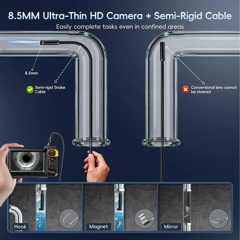 16.5FT Borescope Camera with Light, 4.3" HD Screen, Waterproof Endoscope with 8 LED Lights, Semi-Rigid Cable