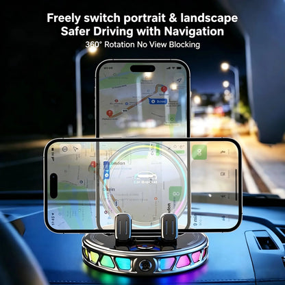 360° Rotating Wireless Charging Car Phone Mount with RGB Ambient Light