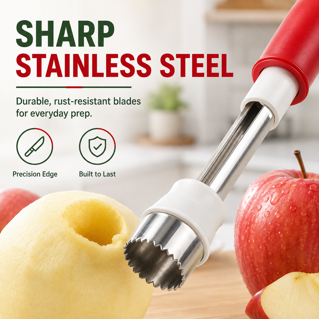 2 in 1 Apple Corer and Peeler, Apple Core Removal Tool, Stainless Steel Fruit Corer🍎
