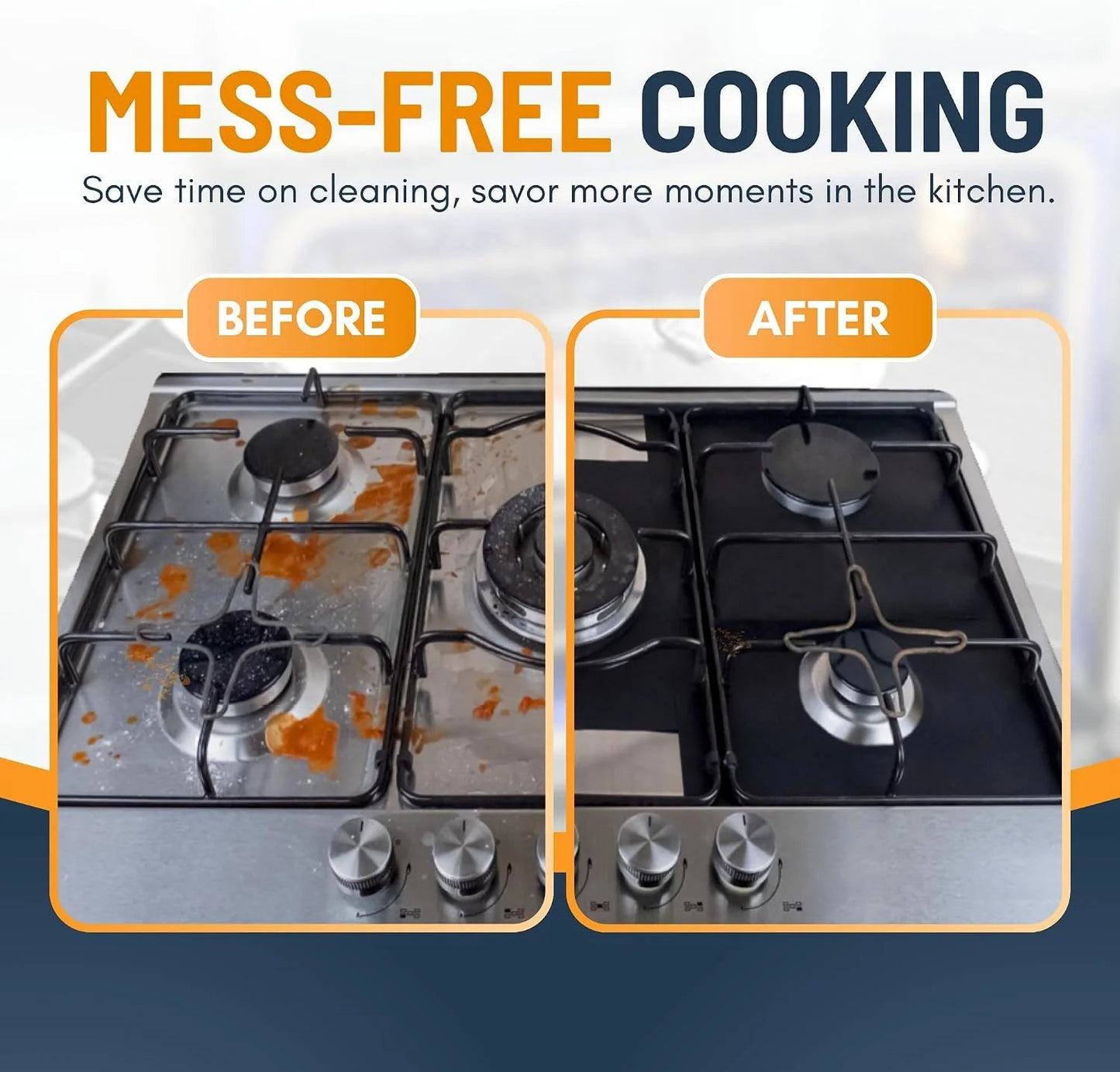 ♻️ Reusable Gas Stove Burner Liners – Cut-to-Fit Stove Protector Mats