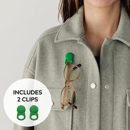 Glasses Clips (2-pack) - Magnetic Glasses Holder for Clothes, Eyewear Strap Alternative, ID Badge Holder