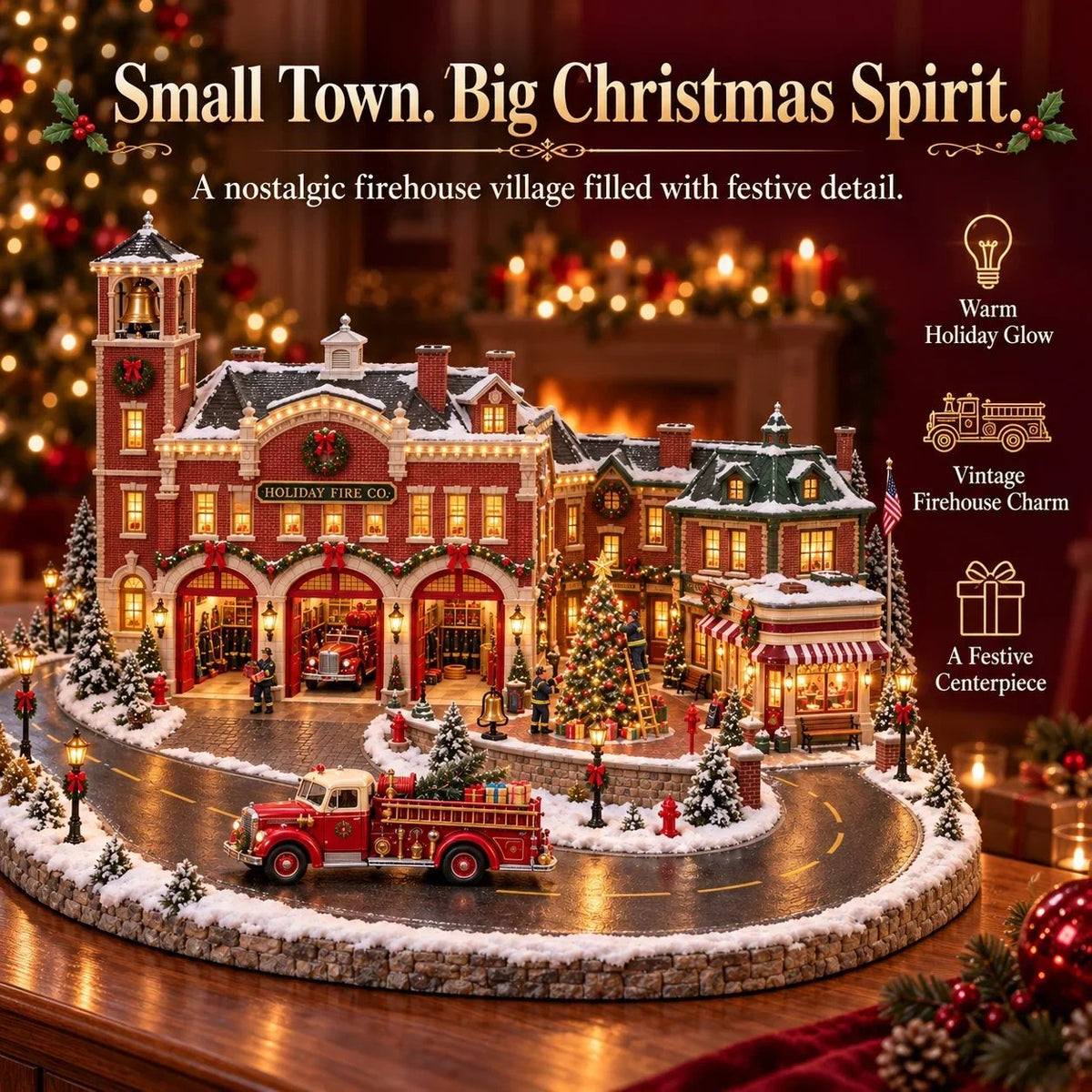 💥🏆Christmas Fire Rescue Village 🚒🎄 – Lighted Holiday Scene Featuring Festive Firefighters 🚒✨