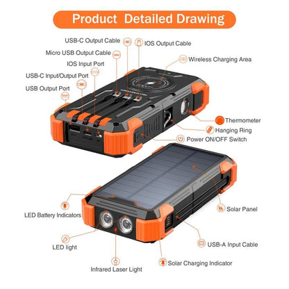 Outdoor High-Capacity Wireless Power Bank with LED Solar