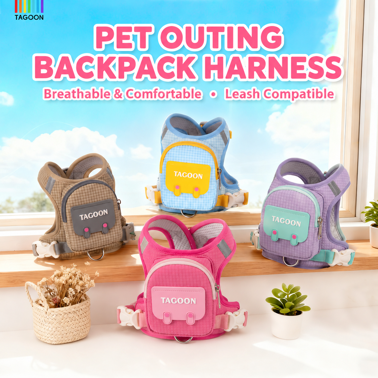 🎒 Pet Backpack Harness & Leash Set – Built-In Storage for Everyday Walks