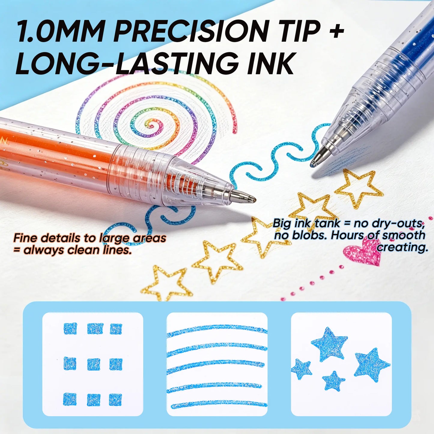 🔥Hot Selling Retractable Glitter Sparkle Gel Pens 1.0mm Fine Tip, Large Capacity Gel Pen Set for Art Journal & Hand Lettering