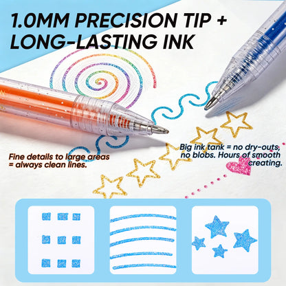 🔥Hot Selling Retractable Glitter Sparkle Gel Pens 1.0mm Fine Tip, Large Capacity Gel Pen Set for Art Journal & Hand Lettering