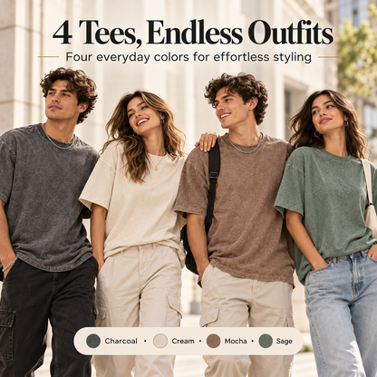Vintage Washed Oversized T-Shirts – 4-Pack