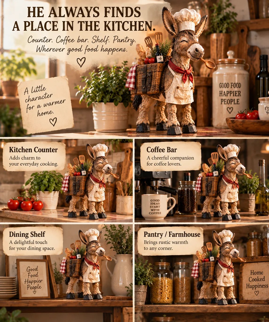 🫏 The Stubborn Little Chef — Carved Kitchen Donkey Figurine 🎁