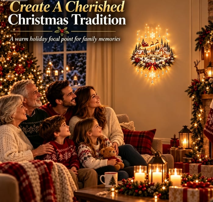 🎉🎄 Illuminated Christmas Tree & Village Wall Hanging | Cascading Warm Lights for Living Rooms, Entryways & Staircases ✨63CM