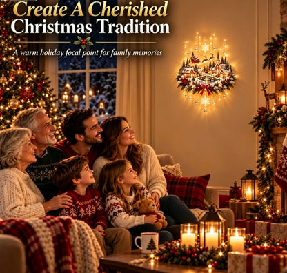 🎉🎄 Illuminated Christmas Tree & Village Wall Hanging | Cascading Warm Lights for Living Rooms, Entryways & Staircases ✨63CM