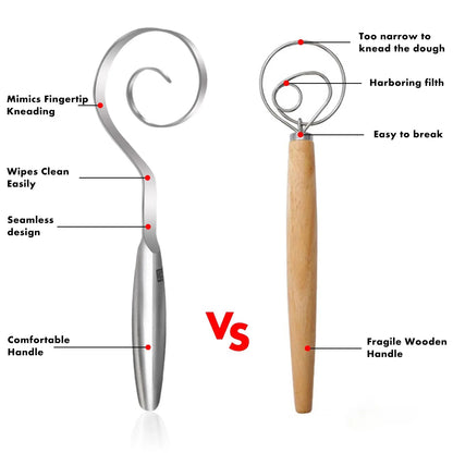 🎉🔥Seamless Dough Whisk, 430 stainless steel Dough Whisk, 9' Bread Whisk for Cooking