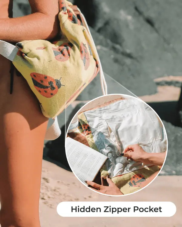Sand Cloud 2 in 1 Towel Bag | Convertible Organic Turkish Cotton Beach Towel Backpack, Sand Resistant Quick Dry Boho Beach Blanket with Hidden Zip Pocket for Beach Pool Festival Camping