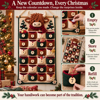 🧶 DIY Crochet Advent Calendar Kit | 24 Refillable Pockets, 4 Christmas Characters & Complete Crochet Materials 🎄