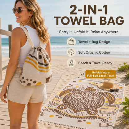 ⏰LAST DAY $20 OFF - 🏖️Sand Cloud 2-in-1 Turkish Cotton Towel Bag with Inner Zip Pocket & Sand-Repelling Fabric