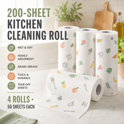 200Pcs Per Roll Reusable Cleaning Lazy Rags, Washable Kitchen Dish Towels & Multi-Purpose Wiping Cloths