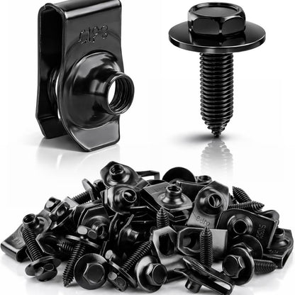 Automotive Universal Screws Black — —  1/4 Body Bolts & U-Nut Clips Kit(50 PCS)