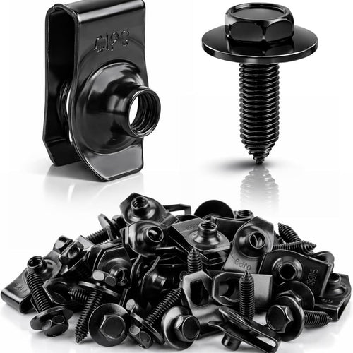 Automotive Universal Screws Black — —  1/4 Body Bolts & U-Nut Clips Kit(50 PCS)