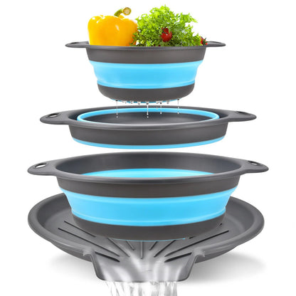 🥗 3-Piece Collapsible Colander Set – Space-Saving Strainers with Draining Base