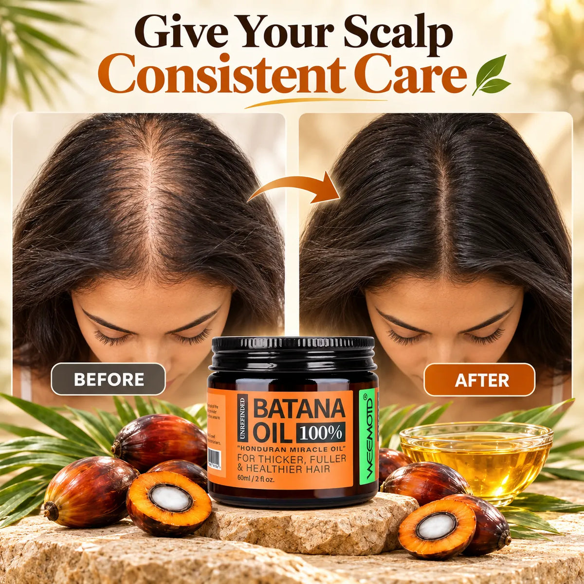 🎁100% Pure Batana Oil for Hair – Moisturizing & Conditioning Hair Oil for Softness, Shine & Frizz Control