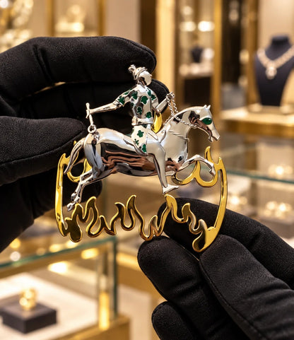 🎉✨ Handmade 925 Sterling Silver Equestrian Brooch – 2-in-1 Suit Pocket Accessory🐎🕴️
