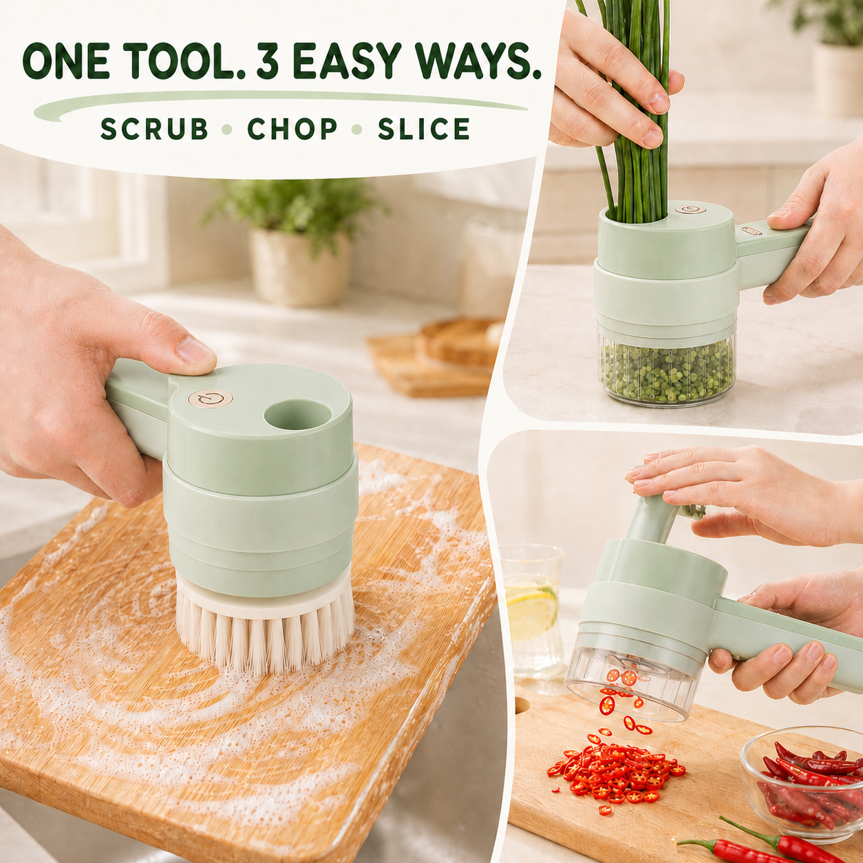 🧄🥕4-in-1 Handheld Electric Chopper – Slice, Mince, Peel & Clean in Seconds ⚡