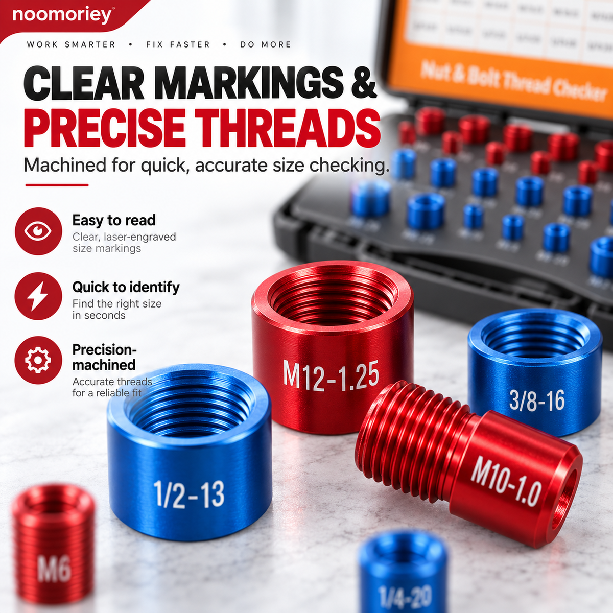 26/44-Piece Nut & Bolt Thread Checker – Metric & SAE Thread Gauge Kit with Storage Case