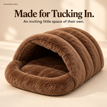 🐾 Cozy Plush Pet Cave Bed – Semi-Enclosed Hideaway with Padded Rim for Dogs & Cats