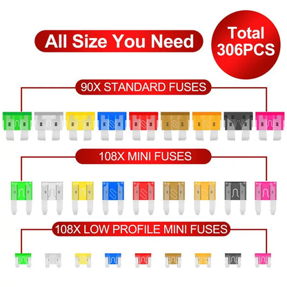 306PCS Zinc Alloy Car Blade Fuse Assortment Set