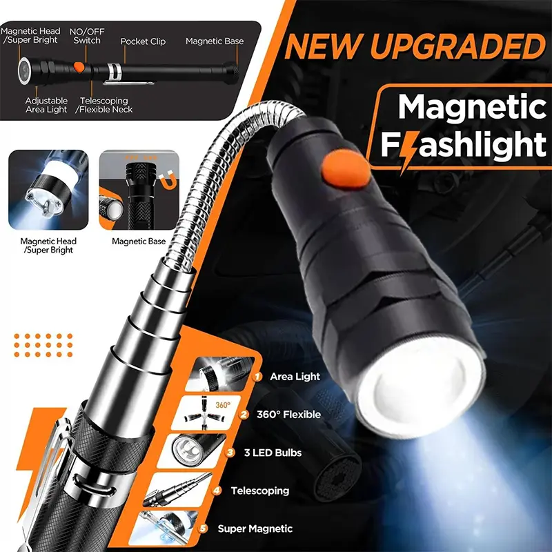Extendable Magnetic Pickup Tool with LED Light – Telescoping Grabber for Hard-to-Reach Places