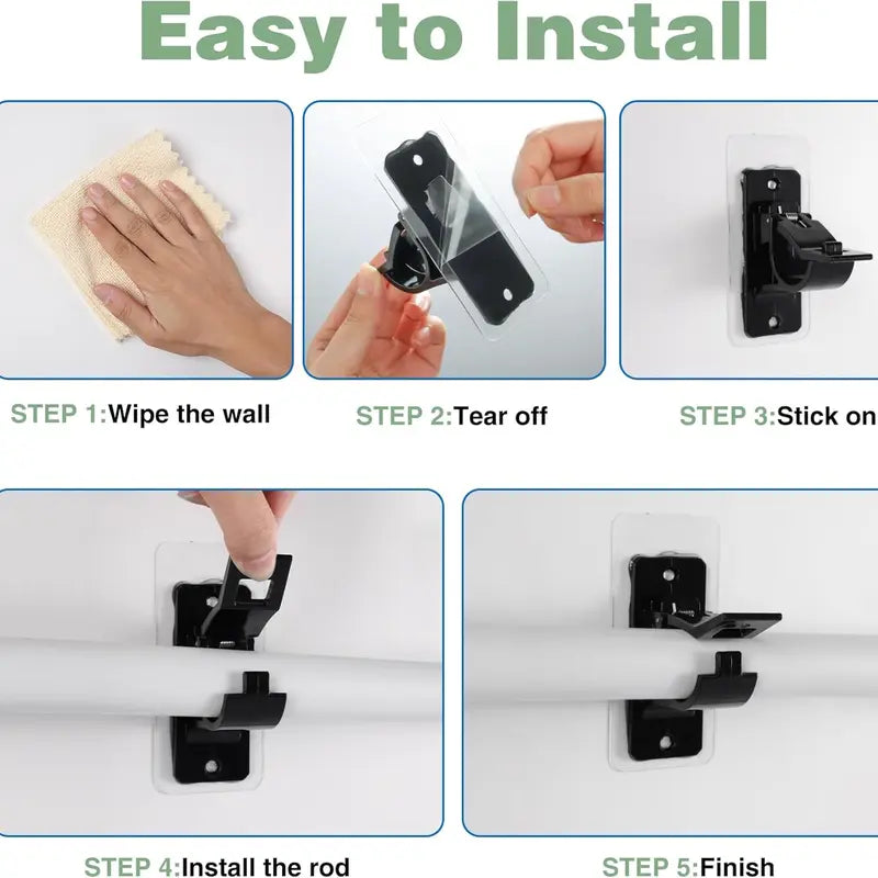 🏡🛠️ Nail-Free Self-Adhesive Curtain Rod Holders | Elegant Gold Drapery Hook Brackets for Renters 🏠💛