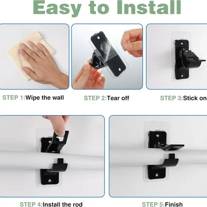 🏡🛠️ Nail-Free Self-Adhesive Curtain Rod Holders | Elegant Gold Drapery Hook Brackets for Renters 🏠💛