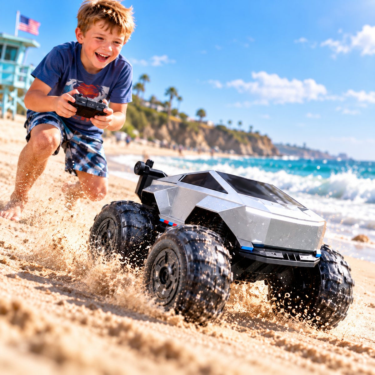 Cyberpunk Mecha Amphibious RC Stunt Car for Kids Outdoor Play, Pool & Beach Entertainment, Holiday Gift