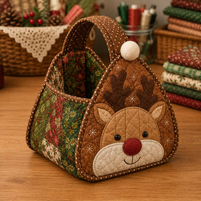 🎄 Christmas Quilted Carry Basket – DIY Sewing Kit & Finished Basket 🎁