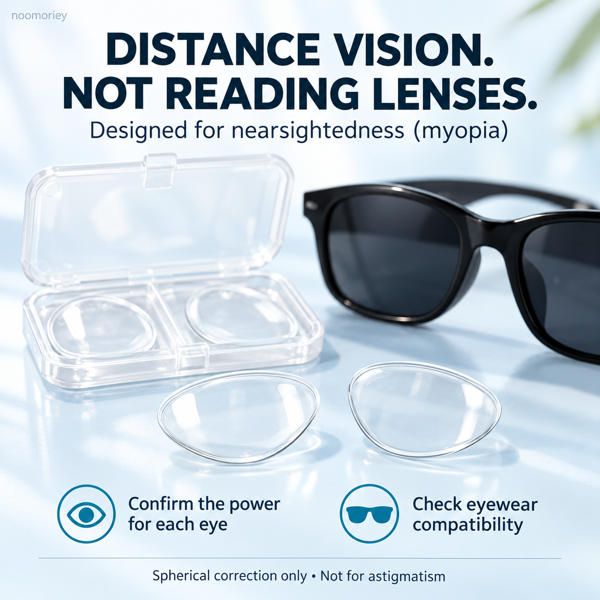 Reusable Stick-On Distance Lenses for Sunglasses – Water-Activated, No Glue & Easy to Remove