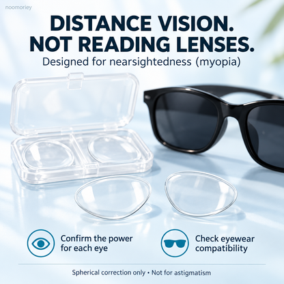 Reusable Stick-On Distance Lenses for Sunglasses – Water-Activated, No Glue & Easy to Remove