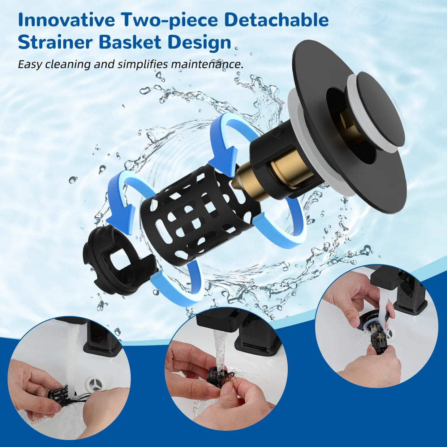 🛁3-in-1 Bathroom Sink Drain Strainer with Hair Catcher & Pop-Up Stopper
