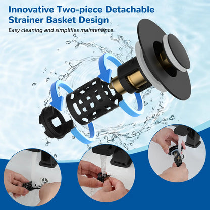 🛁3-in-1 Bathroom Sink Drain Strainer with Hair Catcher & Pop-Up Stopper