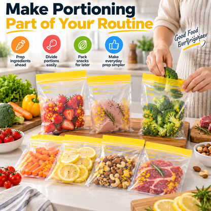 🥕 15-Pack Double-Seal Food Storage Bags – Clear Reusable Pouches for Fridge Organization & Meal Prep