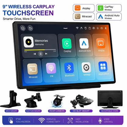 【Tool Upgrade】 2026 9-Inch Wireless CarPlay|Portable touchscreen supporting GPS