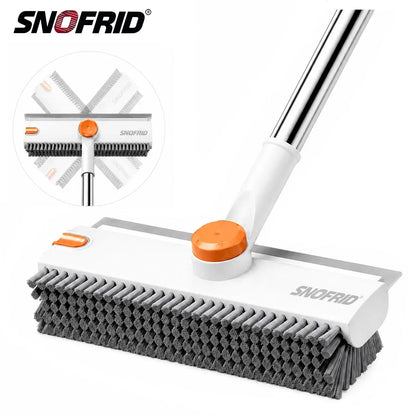 3-in-1 Floor Scrub Bathtub Brush with Long Handle, Double-Sided, Heavy-Duty Stiff Bristles & Squeegee