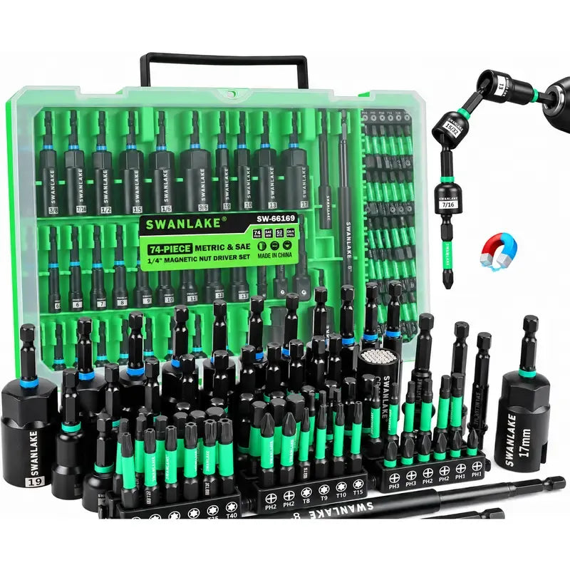 Magnetic Nut Driver Set for Impact Drill Metric & SAE, 74 or 41 Piece, Impact Socket Adapter, Power Bits with Magnetic Holder