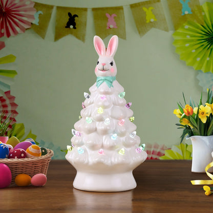🐰Pink Bunny Tree Easter Decorations, 2026 New Resin Bunny Rabbit Tree with Lights