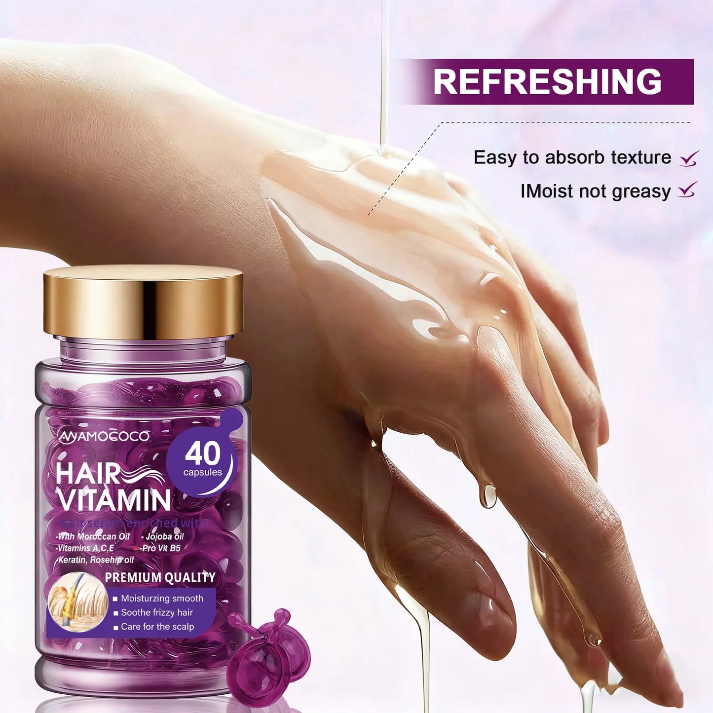 Hair Vitamin Capsules with Violet & Argan Oil for Frizz Control